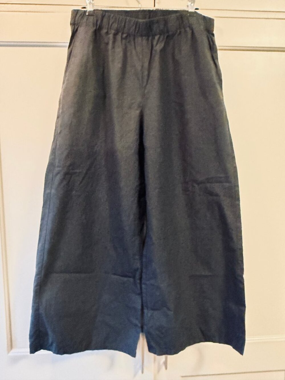 Eileen Fisher Size Medium Washed Organic Cotton Poplin Wide-Leg Pant in Black